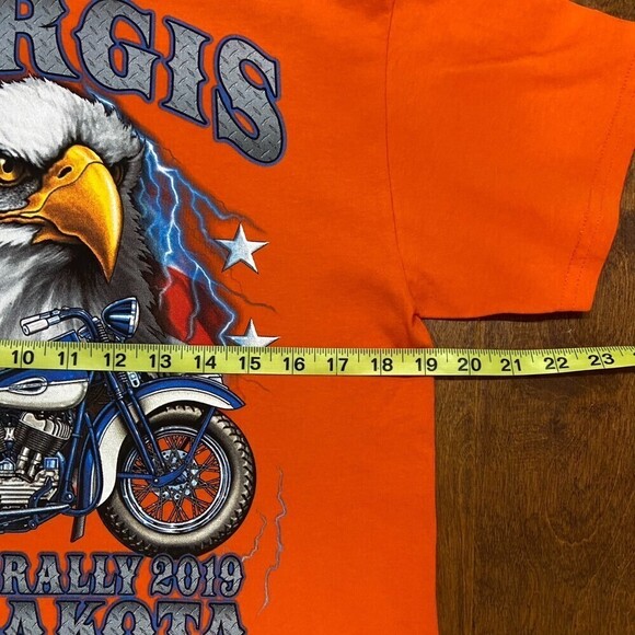 Sturgis South Dakota Motorcycle Rally 2019 Bald Eagle Logo Orange Tee Men's M - Picture 6 of 7